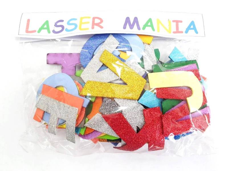 Goma Eva Letras Abecedario Brillo 5 Cm Medianos Bolsa X 80