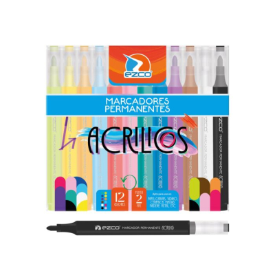 Marcadores Ezco Acrilico X 12 Colores En Estuche