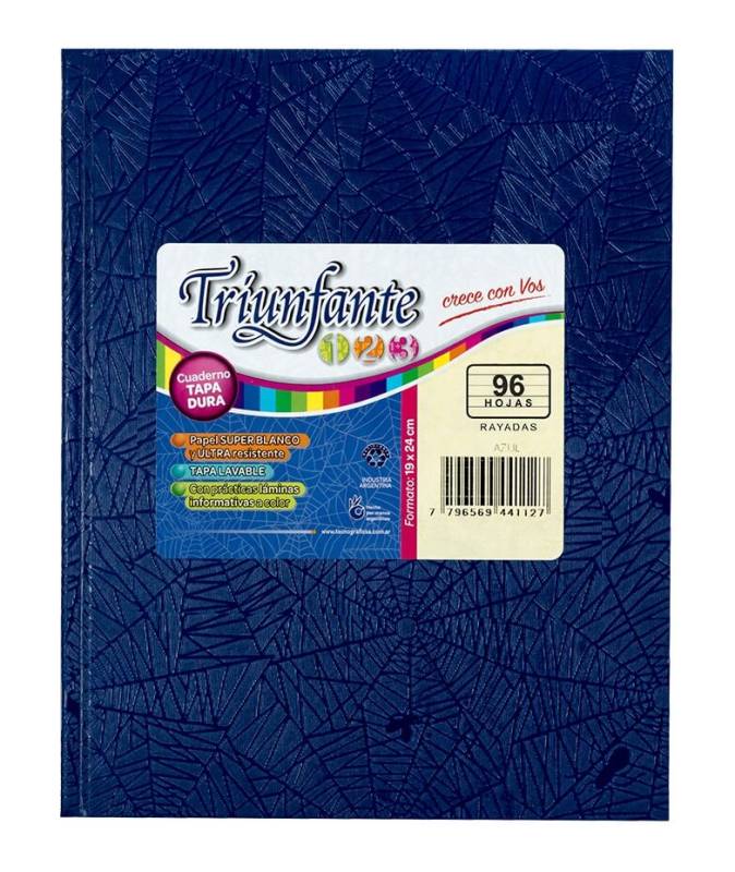 Cuaderno Triunfante 123 Forrado 19X23 T/D 96 Hjs Rayado Azul