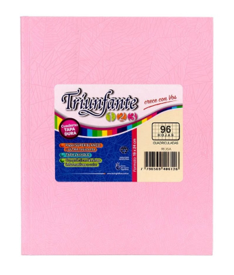 Cuaderno Triunfante 123 Forrado 19X23 T/D 96 Hjs Cuadriculado Rosa