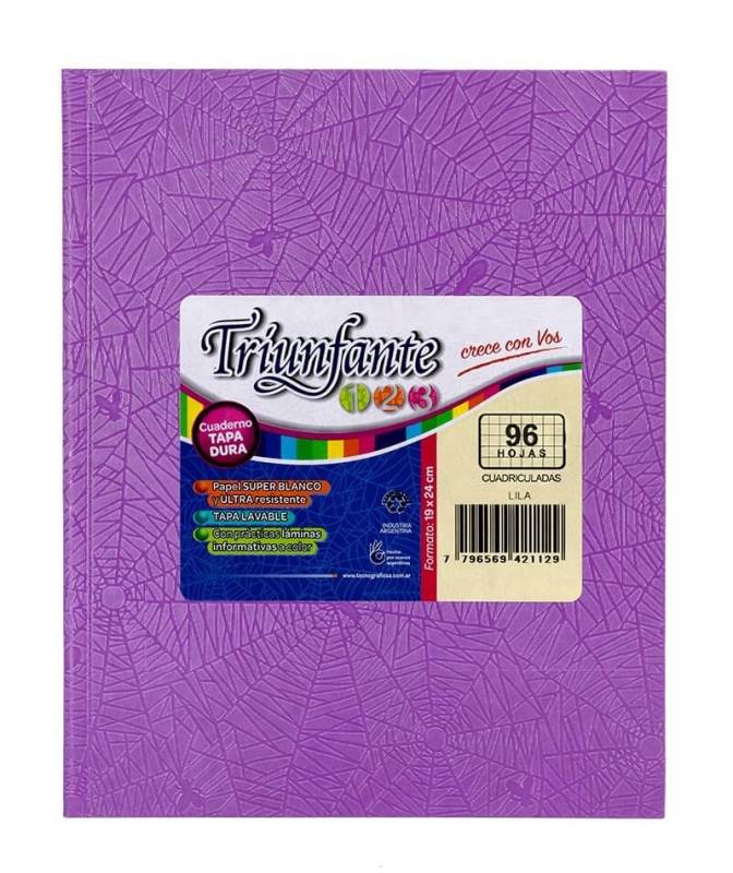 Cuaderno Triunfante 123 Forrado 19X23 T/D 96 Hjs Cuadriculado Lila
