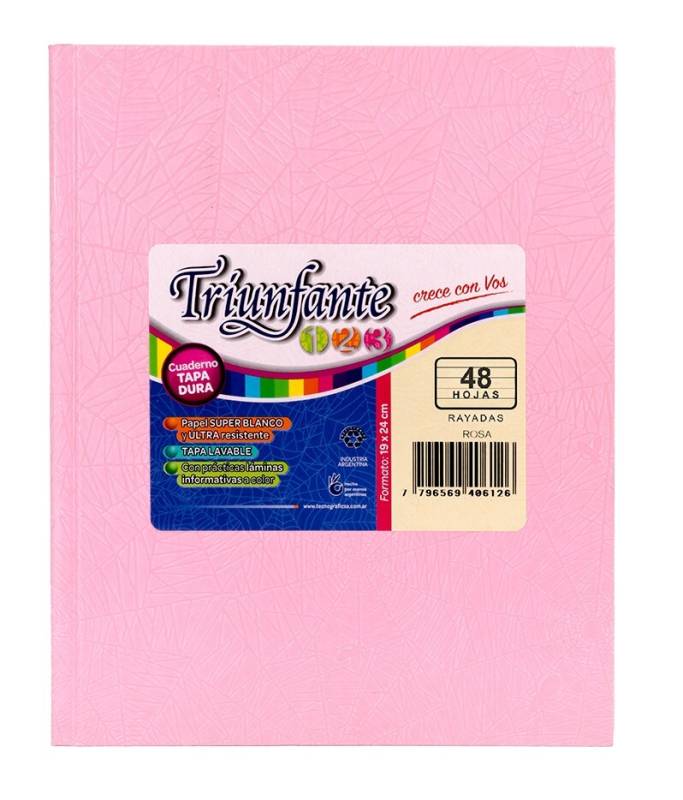 Cuaderno Triunfante 123 Forrado 19X23 T/D 48 Hjs Rayado Rosa