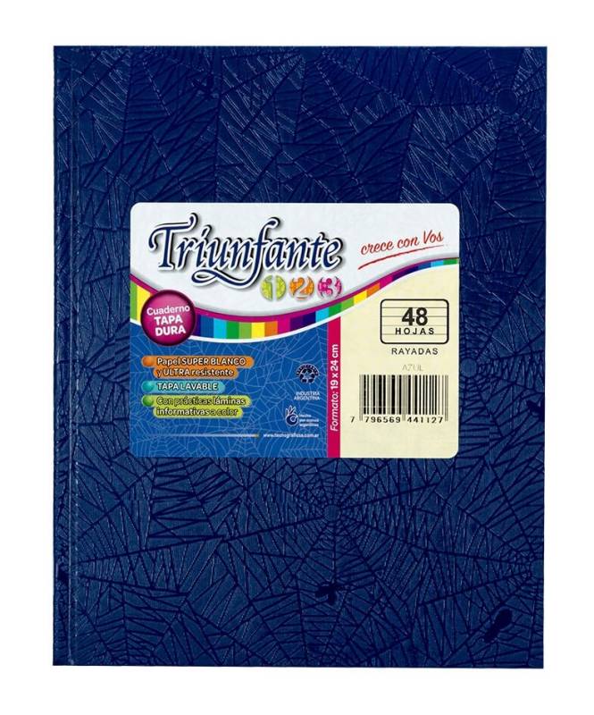 Cuaderno Triunfante 123 Forrado 19X23 T/D 48 Hjs Rayado Azul