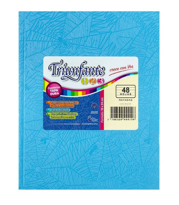 Cuaderno Triunfante 123 Forrado 19X23 T/D 48 Hjs Rayado Celeste