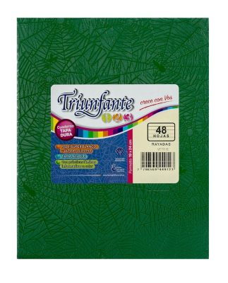 Cuaderno Triunfante 123 Forrado 19X23 T/D 48 Hjs Rayado Verde