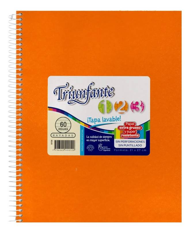 Cuaderno Triunfante Forrado 21X27 C/Esp 60 Hjs Rayado Naranja