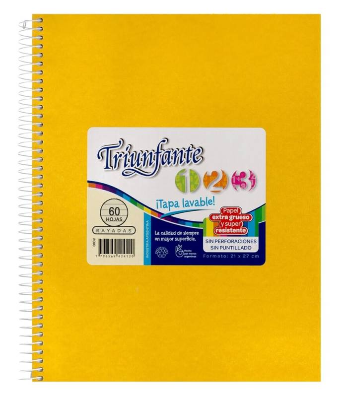 Cuaderno Triunfante Forrado 21X27 C/Esp 60 Hjs Rayado Amarillo