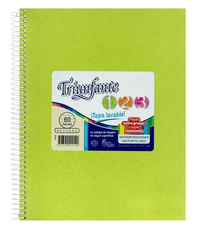 Cuaderno Triunfante Forrado 21X27 C/Esp 60 Hjs Rayado Verde Mza