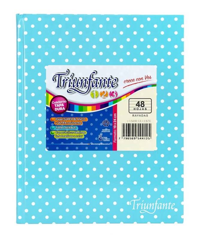 Cuaderno Triunfante 123 Lunares 19X23 T/D 48 Hjs Rayado Celeste