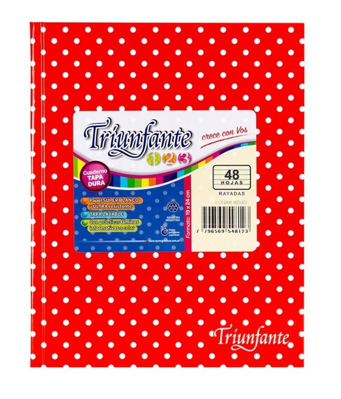 Cuaderno Triunfante 123 Lunares 19X23 T/D 48 Hjs Rayado Rojo