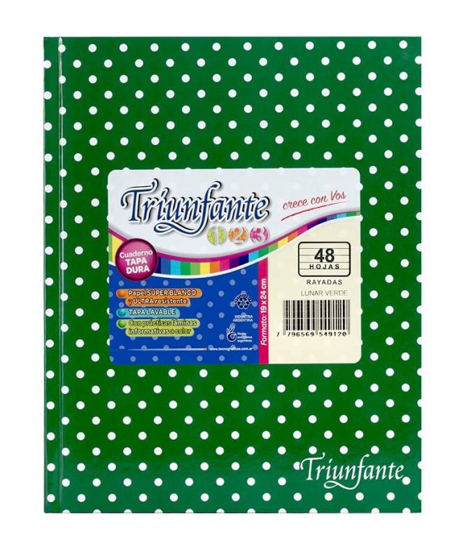 Cuaderno Triunfante 123 Lunares 19X23 T/D 48 Hjs Rayado Verde