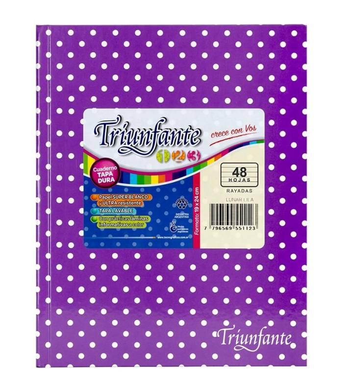 Cuaderno Triunfante 123 Lunares 19X23 T/D 48 Hjs Rayado Lila