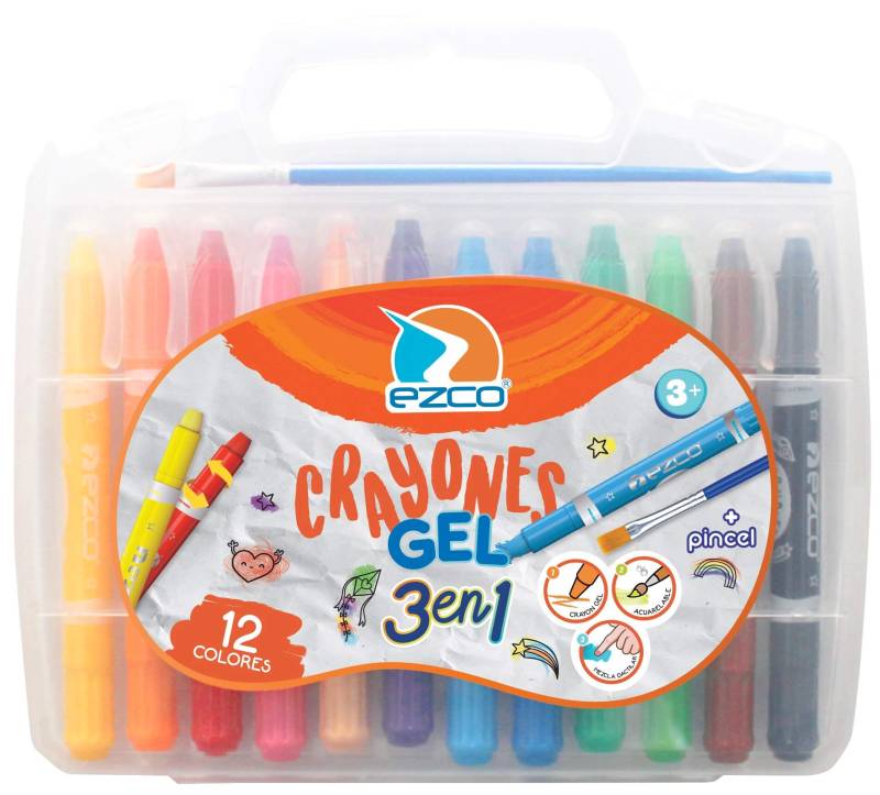 Crayones Ezco Gel + Pincel X 12 Colores En Valija