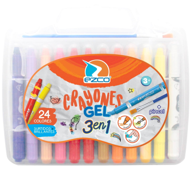Crayones Ezco Gel + Pincel X 24 Colores En Valija