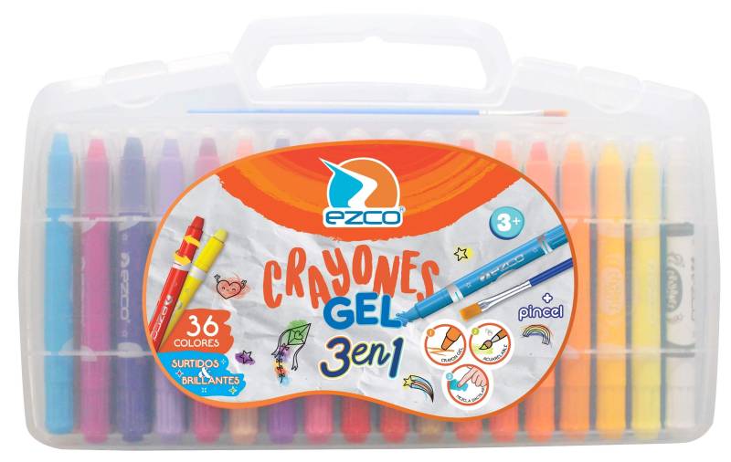 Crayones Ezco Gel + Pincel X 36 Colores En Valija
