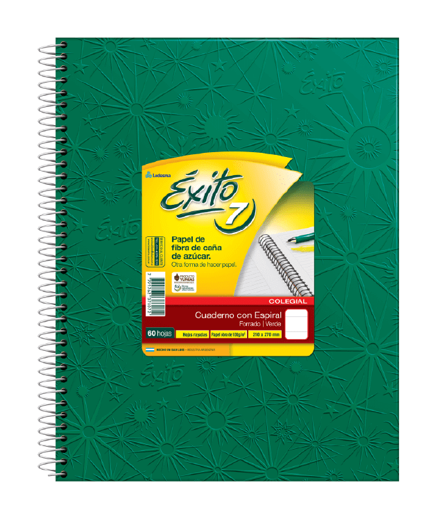 Cuaderno Éxito E7 21X27 Forrado Verde C/Esp T/D 60 Hjs Rayado