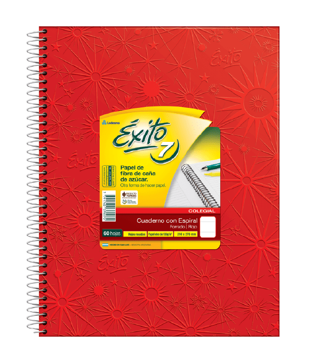 Cuaderno Éxito E7 21X27 Forrado Rojo C/Esp T/D 60 Hjs Rayado