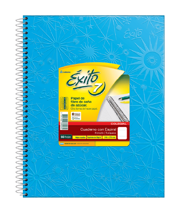 Cuaderno Éxito E7 21X27 Forrado Celeste C/Esp T/D 60 Hjs Rayado