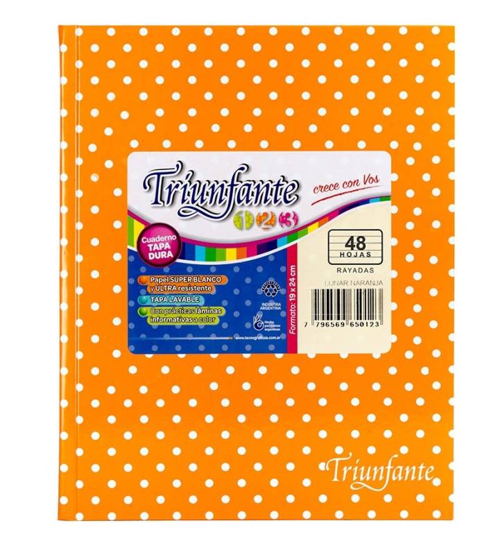 Cuaderno Triunfante 123 Lunares 19X23 T/D 48 Hjs Rayado Naranja