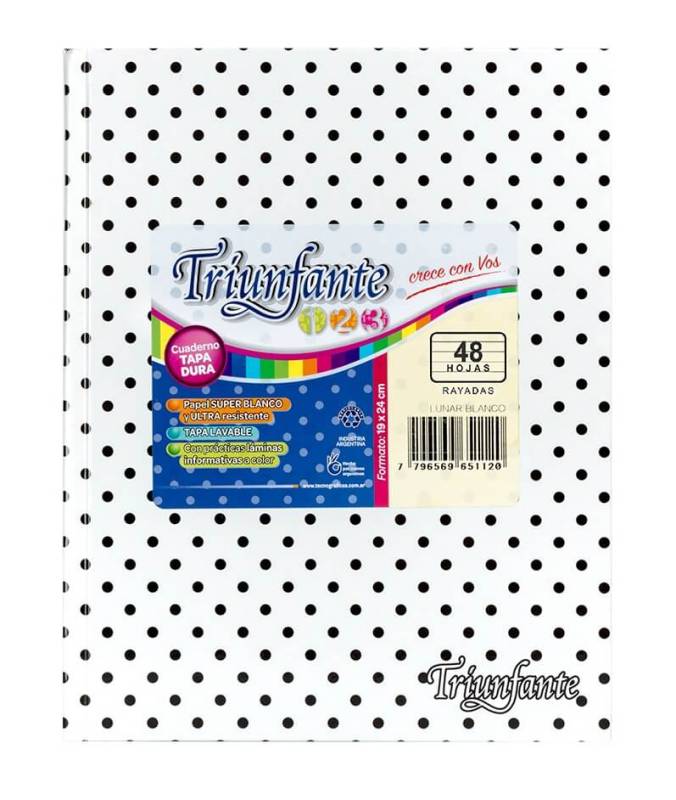 Cuaderno Triunfante 123 Lunares 19X23 T/D 48 Hjs Raya Blanco Lunar Neg