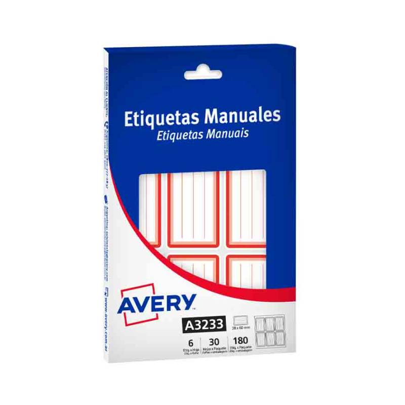 Etiquetas Escolar Rectang Avery(38X60) Rojo A3233 X 180 Etiq