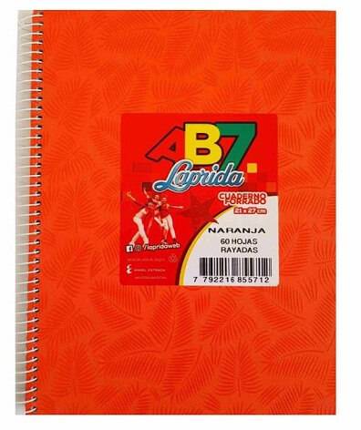 Cuaderno Laprida Ab7 21x27 C/esp T/d 60 H Raya Forrado Naranja