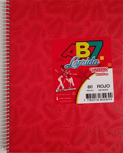 Cuaderno Laprida Ab7 21x27 C/esp T/d 60 H Raya Forrado Rojo