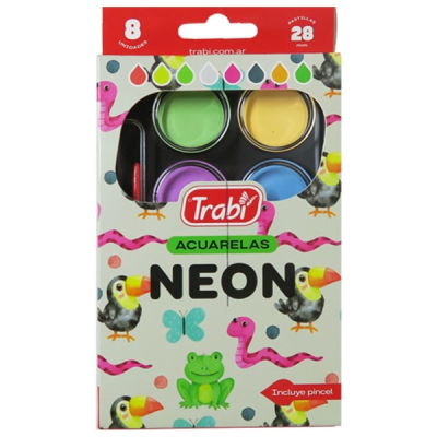 Acuarela Trabi X 8 Neon C/Pincel En Estuche Plast 