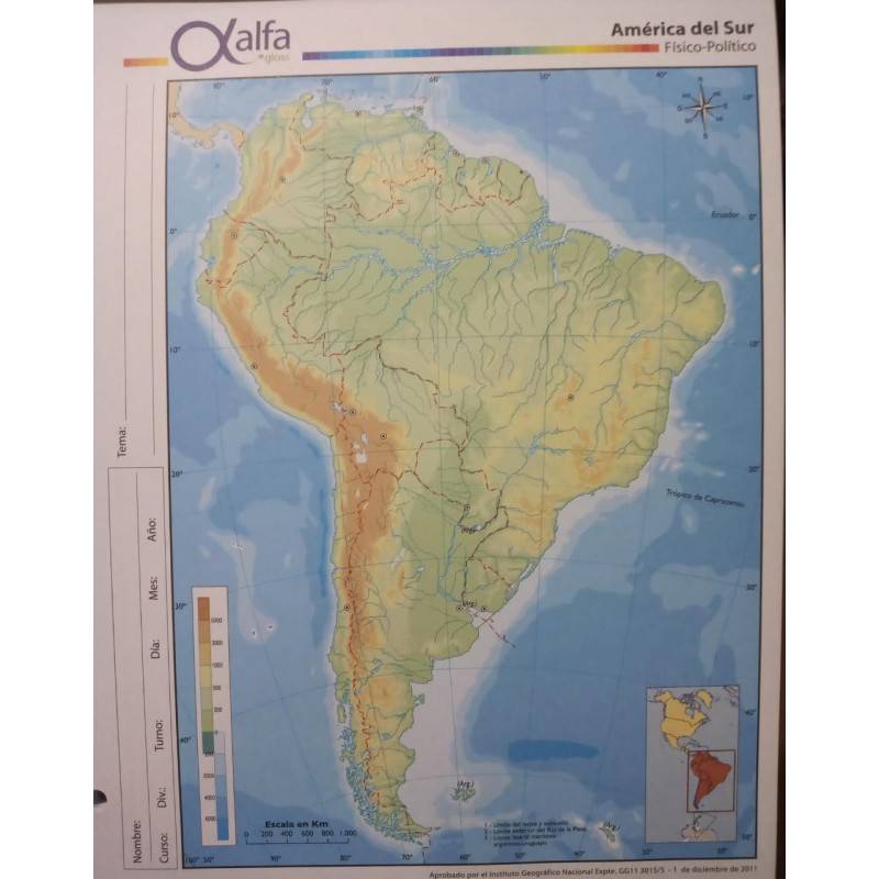 Mapa Alfa N°3 Físico Político América Del Sur 40 Hjs