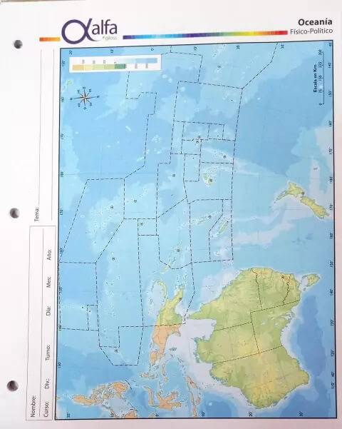 Mapa Alfa N°3 Físico Político Oceania 40 Hjs