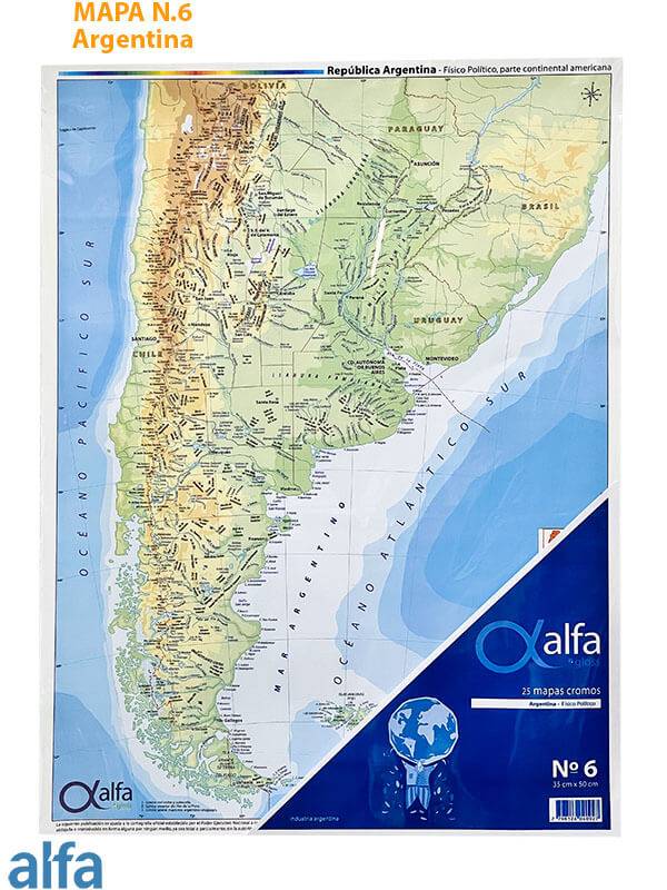 Mapa Alfa N°6 Físico Político República  Argentina 25 Hjs