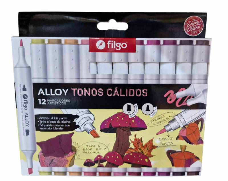 Marcadores Filgo Alloy Doble Punta Estuche X 12 Colores Cálidos