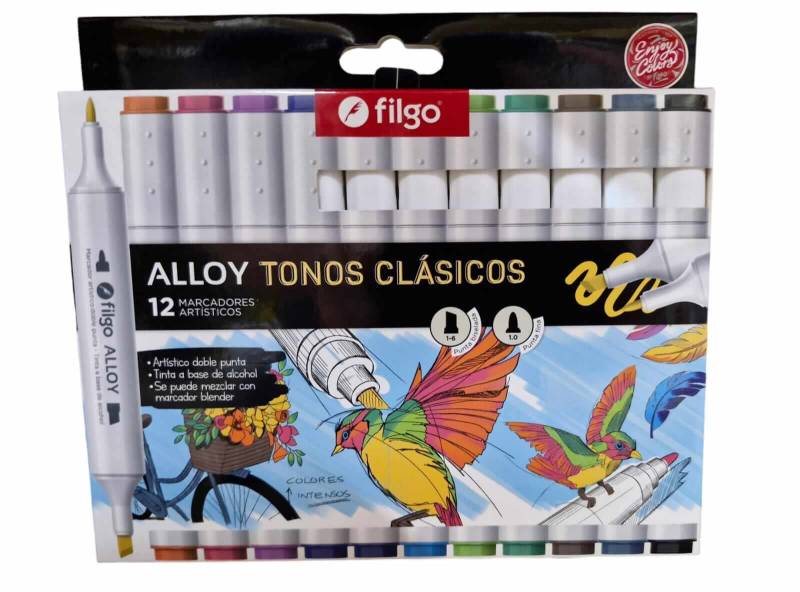 Marcadores Filgo Alloy Doble Punta Estuche X 12 Colores Clasico