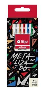 Boligrafo Filgo Pop Gel Metalizado X 6 Colores En Estuche