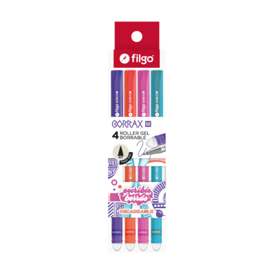 Lapicera Roller Filgo Borrax Se Estuche X 4 Brillante Borrable  