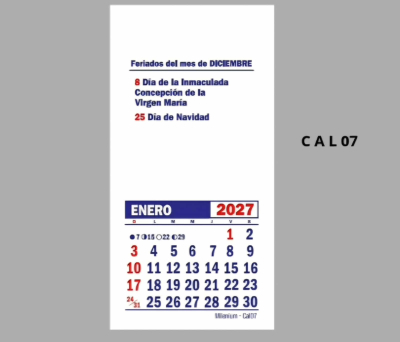 Almanaque Mignon 2027 Paq X 50 Cal07