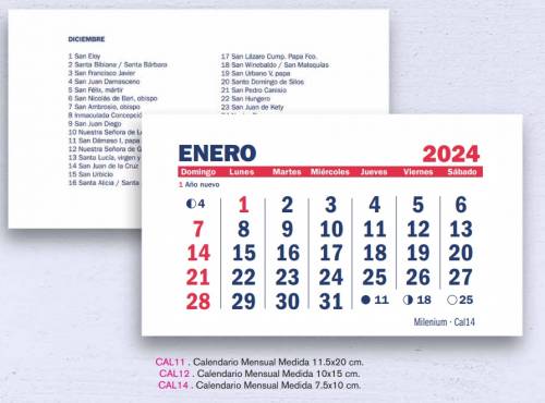 Almanaque Mensual 2024 10x7,5cm Paq X 25 Cal14