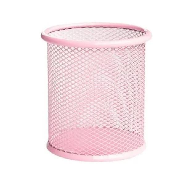 Portalapices Values Metal Calado Redondo Rosa Pastel