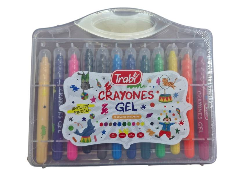 Crayones Trabi Gel X 12 Colores + Pincel En Valija
