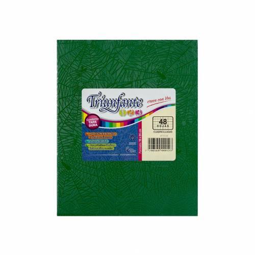 Cuaderno Triunfante 123 Forrado 19x23 T/d 48 Hjs Cuadriculado Verde