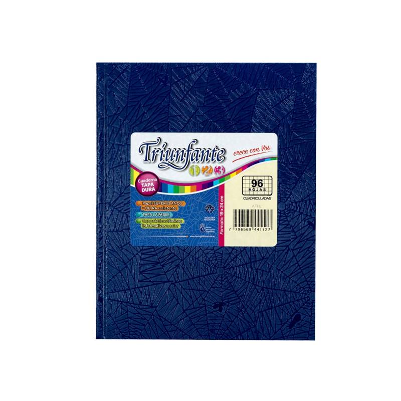 Cuaderno Triunfante 123 Forrado 19X23 T/D 96 Hjs Cuadriculado Azul