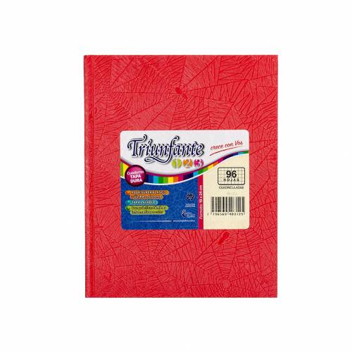 Cuaderno Triunfante 123 Forrado 19x23 T/d 96 Hjs Cuadriculado Rojo
