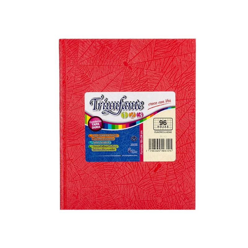 Cuaderno Triunfante 123 Forrado 19X23 T/D 96 Hjs Cuadriculado Rojo