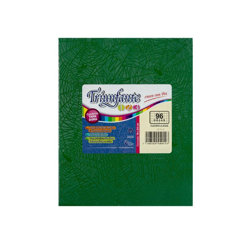 Cuaderno Triunfante 123 Forrado 19X23 T/D 96 Hjs Cuadriculado Verde