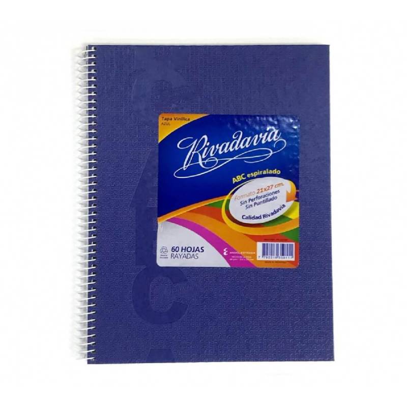 Cuaderno Rivadavia Abc 21X27 Forrado Azul C/Esp T/D 60 Hjs Rayado