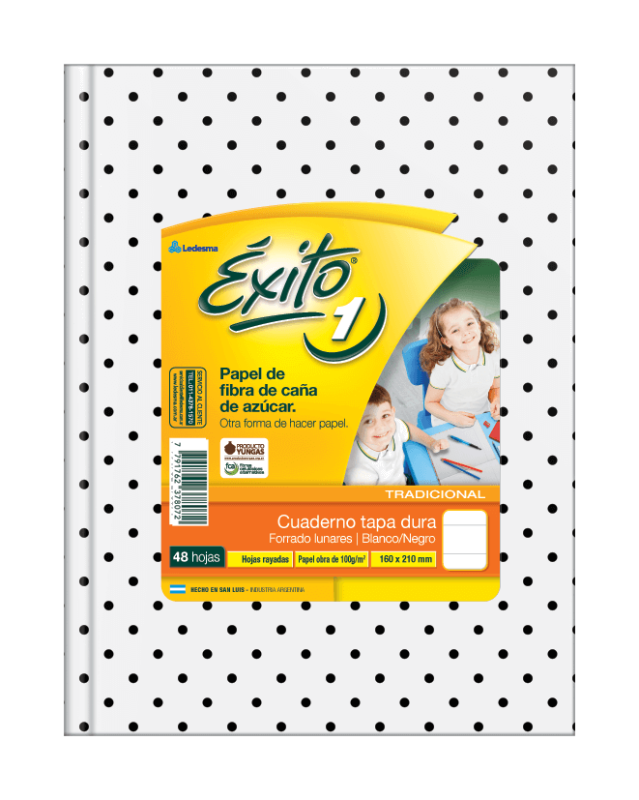 Cuaderno Éxito Lunares T/D 48 Hjs Rayado Blanco Lunar Negro