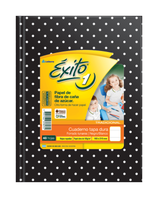 Cuaderno Éxito Lunares T/D 48 Hjs Rayado Negro Lunar Blanco