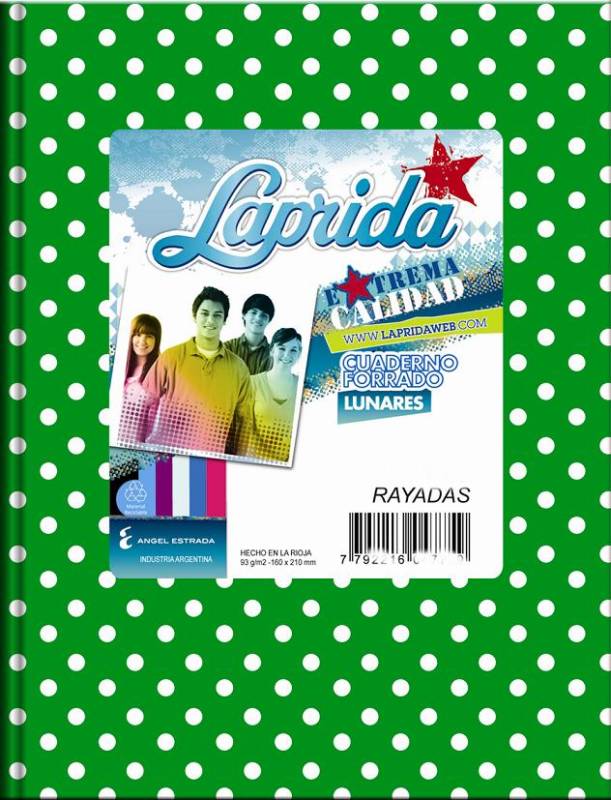 Cuaderno Laprida Lunares T/D 50 Hjs Rayado Verde