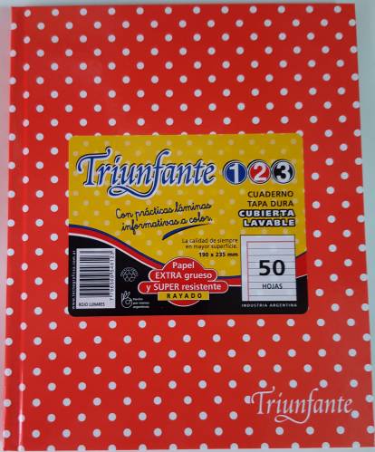 Cuaderno Triunfante 123 Lunares 19x23 T/d 48 Hjs Rayado Rojo
