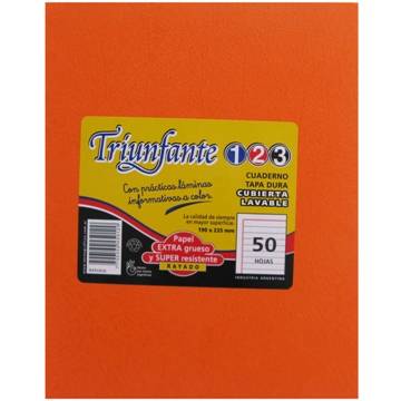 Cuaderno Triunfante 123 Forrado 19x23 T/d 48 Hjs Rayado Naranja